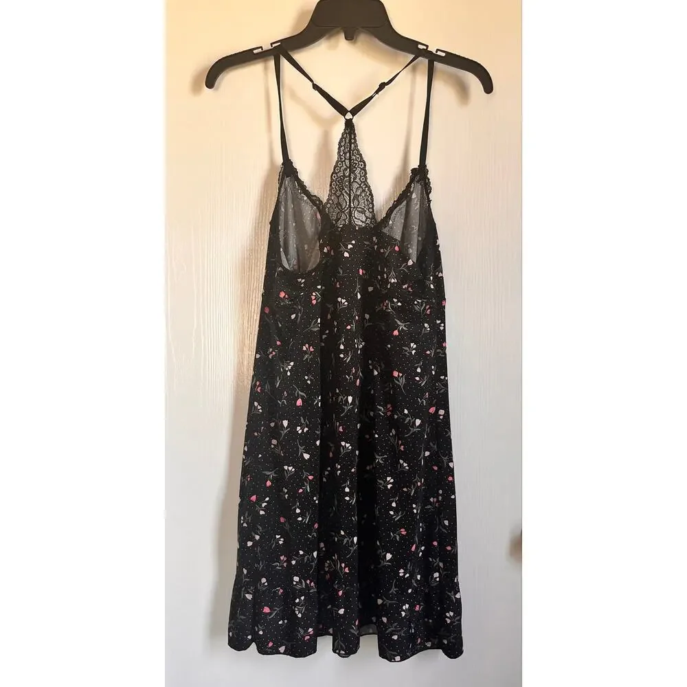 Marilyn Monroe Black Floral Lace Racerback Chemise Nightgown Sz L Coquette
